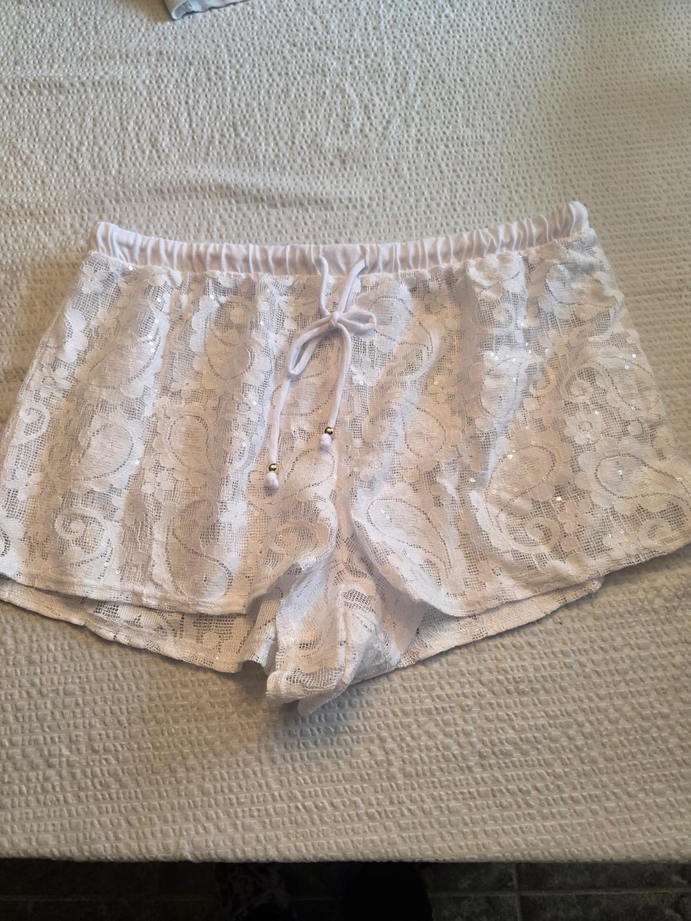 No Boundaries White Lace Sparkle Athletic Lounge Shorts L